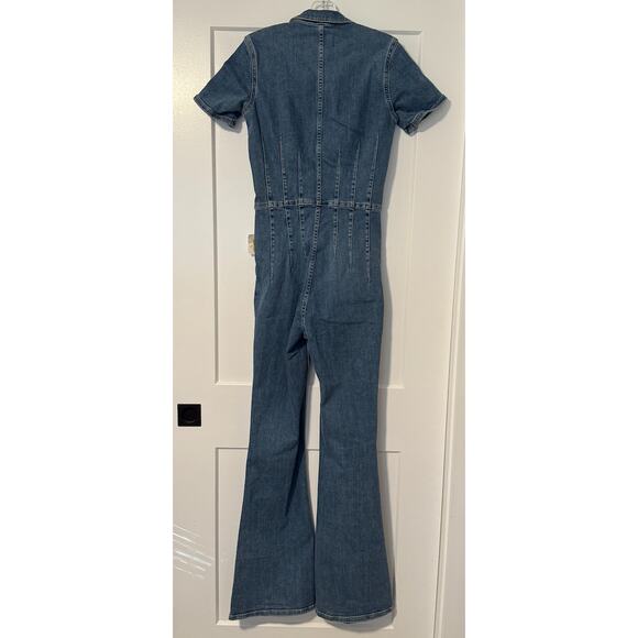 Free People We the Free Jayde Denim Flare Long Zip Up Jumpsuit Small - Picture 8 of 9